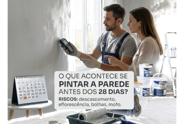 Pintor avaliando quanto tempo esperar a parede rebocada secar antes de pintar durante a reforma.