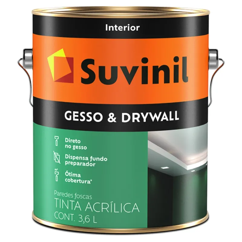 Tinta Acrílica Suvinil Gesso e Drywall 3,6 Litros Fosco Branco