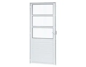 Porta Alumínio Ramassol 3 Vidros 80 cm x 210 cm Esquerda Branco Ref 21146