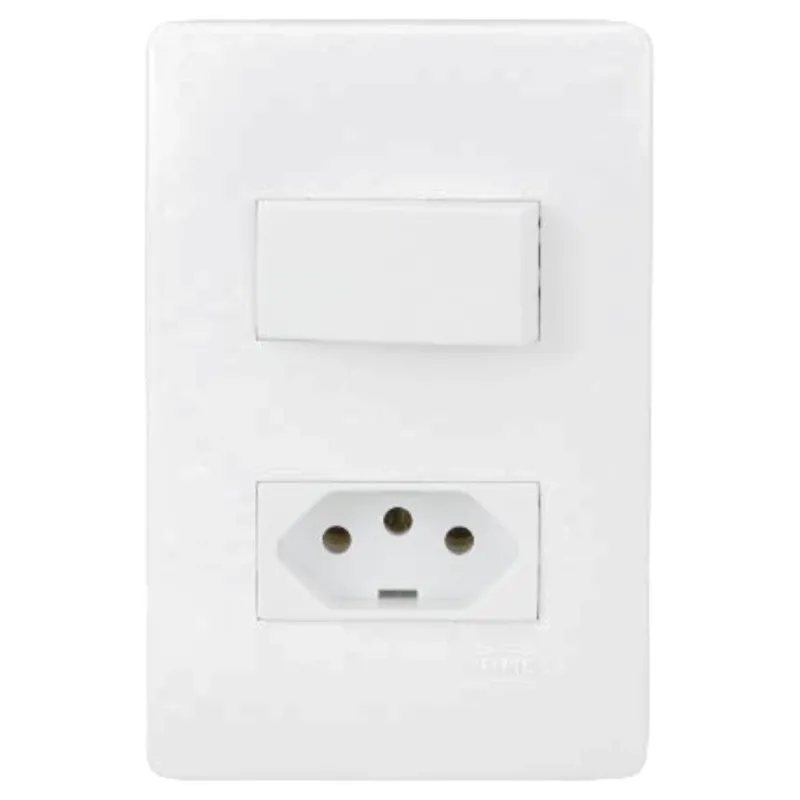 Conjunto 1 Interruptor Simples + Tomada 10A Fame Habitat Branco R.2100