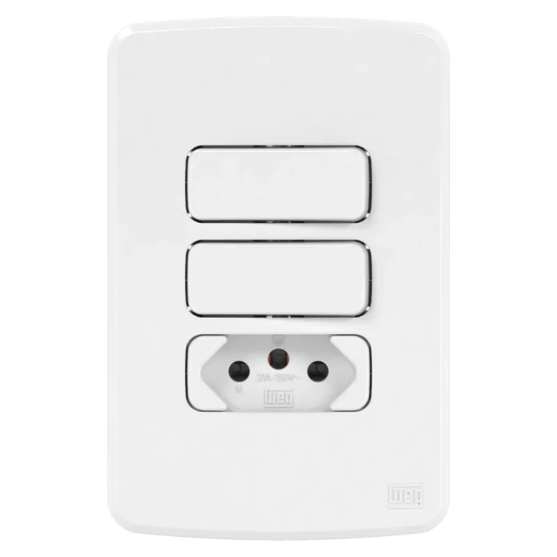 Conjunto 2 Interruptor Simples + Tomada 10A Weg Composé Branco R.13272555