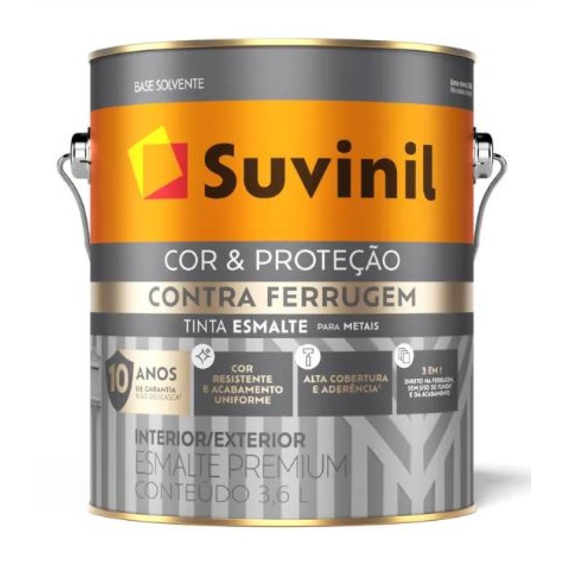 Tinta Esmalte Sintético Suvinil Contra Ferrugem 3,6 Litros Cinza Médio
