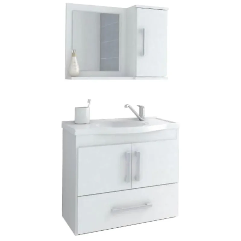 Conjunto Para Banheiro Atenas em Mdf Mgm Suspenso 65 cm Branco