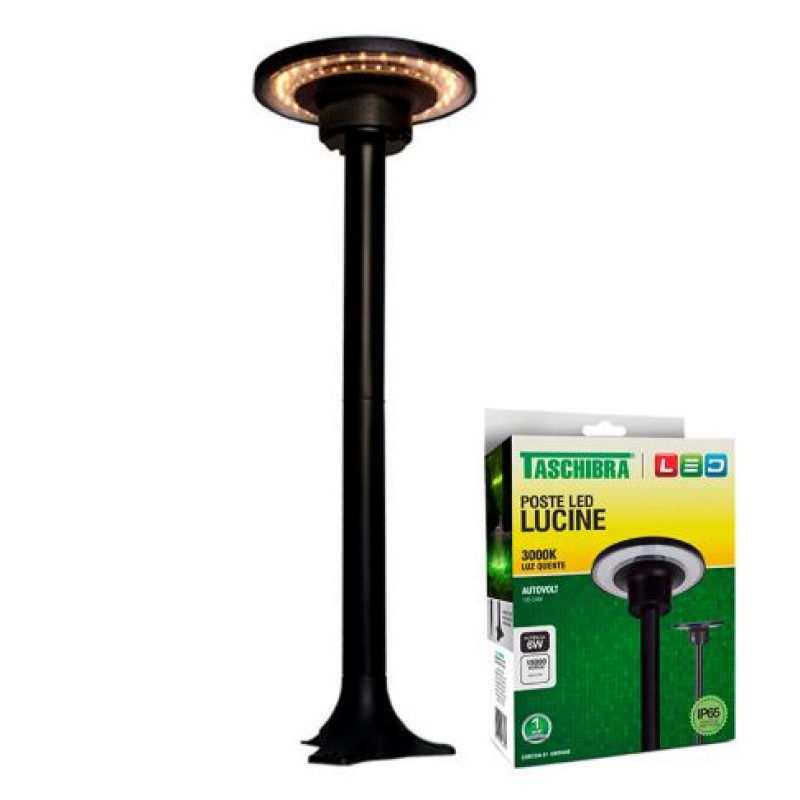 Poste Jardim Led Taschibra Lucine 6w Luz Amarela Preto