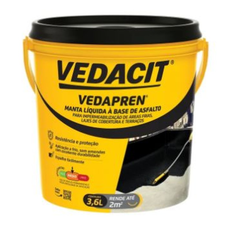 Impermeabilizante Para Laje Vedapren Vedacit 3,6 kg Preto