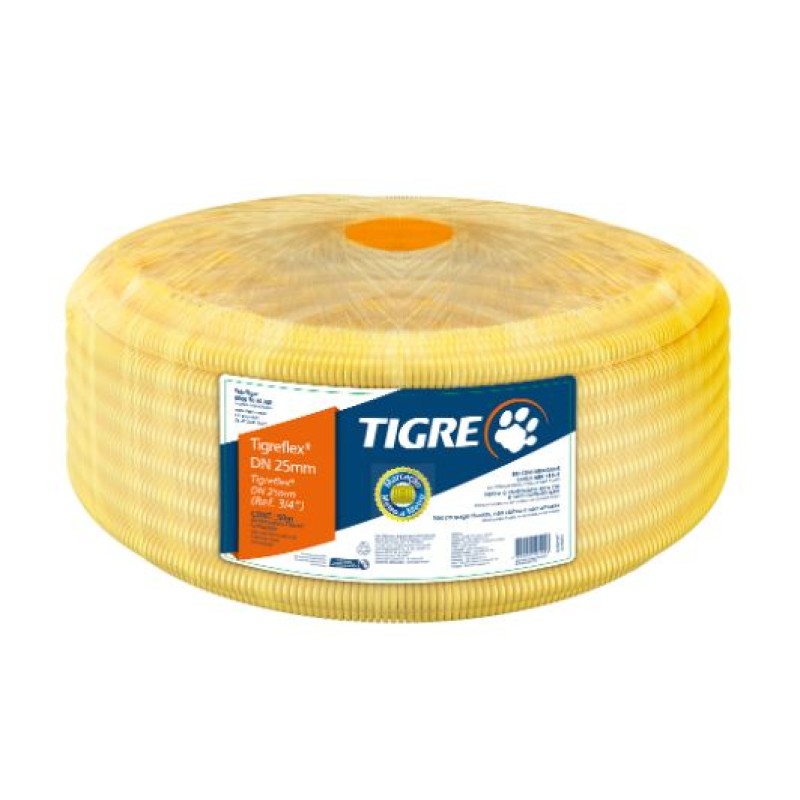Eletroduto Corrugado Leve Tigre 25 mm x 50 Metros Amarelo