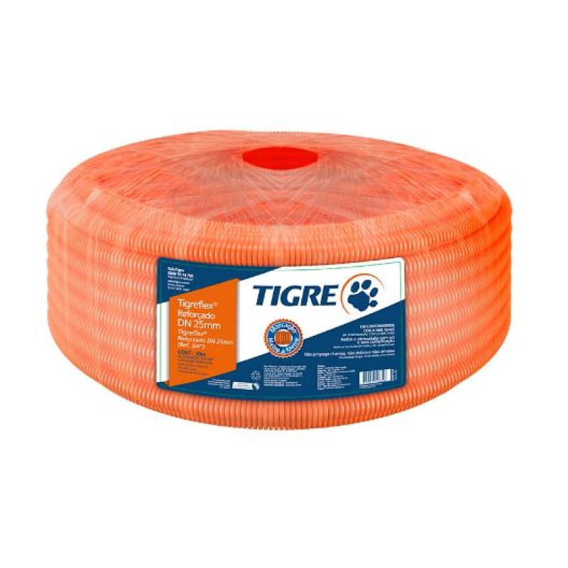 Eletroduto Corrugado Reforçado Tigre 25 mm x 50 Metros Laranja