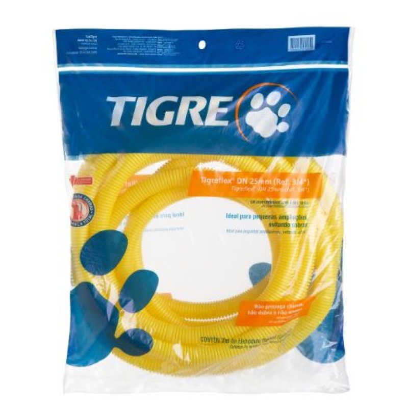 Eletroduto Corrugado Leve Tigre 25 mm x 7 Metros Amarelo