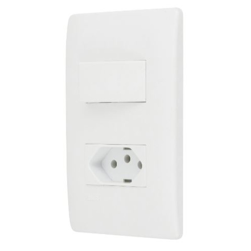Conjunto 1 Interruptor Simples + Tomada 10A Fame Habitat Branco R.2100
