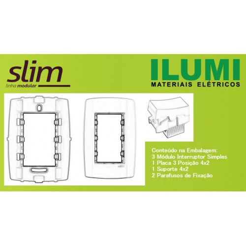 Conjunto 3 Interruptores Simples 10A + Placa 4x2 Slim R:8019