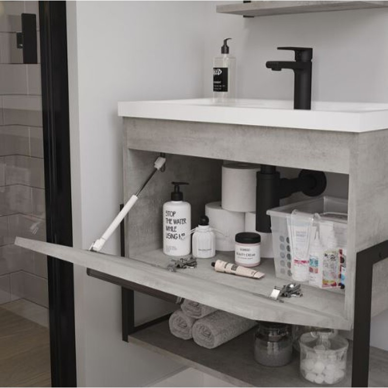 Conjunto Para Banheiro Metalo em Mdf Mgm Suspenso 60 cm Cimento
