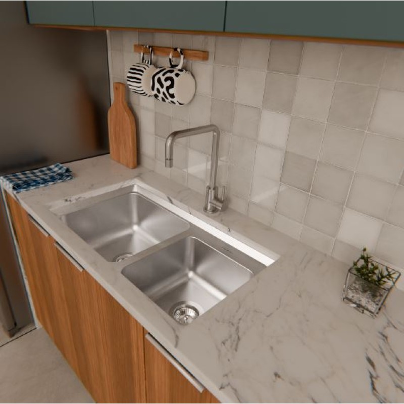 Cuba Inox Dupla Premium Ghelplus 79cm x 43cm x 21,5cm C/Valv 4 1/2