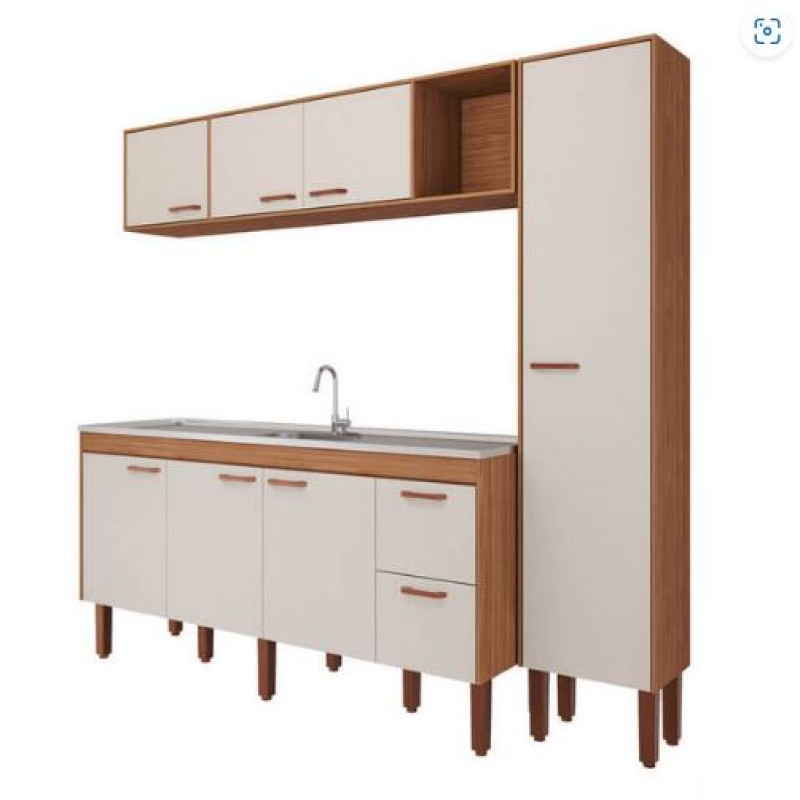 Paneleiro Cozinha Slim Mdf Mgm 205 cm x 42,4 cm Freijo / Off White