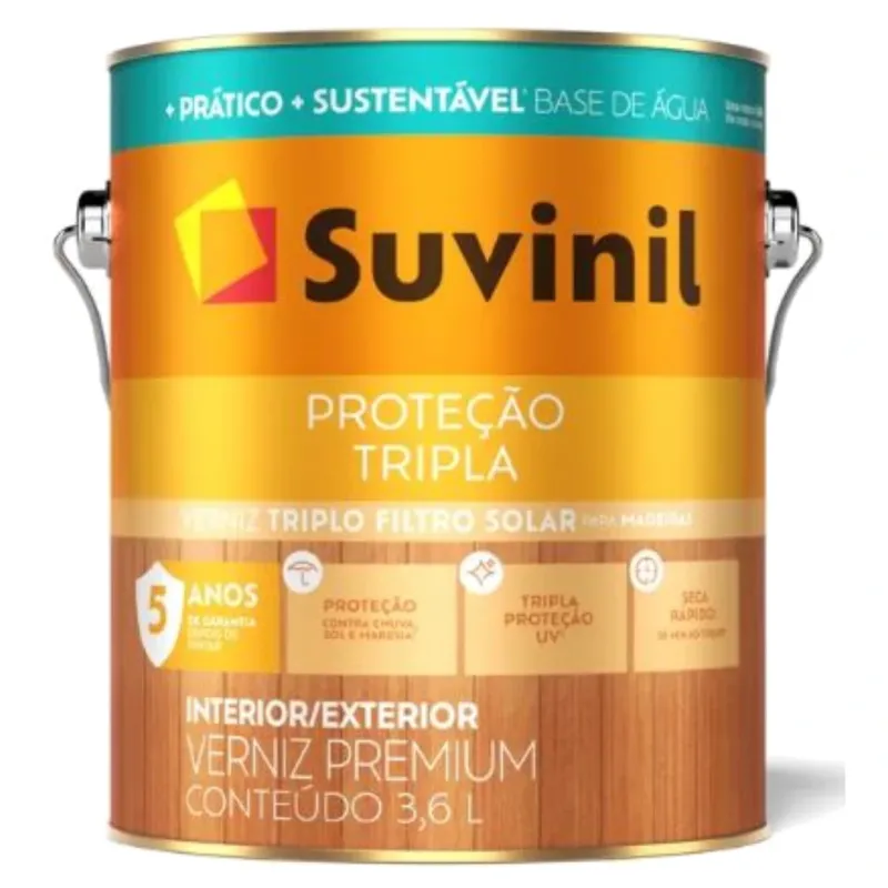 Verniz Proteção Tripla Base De Água Suvinil 3,6 Litros Brilhante Natural