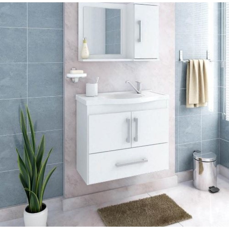 Conjunto Para Banheiro Atenas em Mdf Mgm Suspenso 65 cm Branco