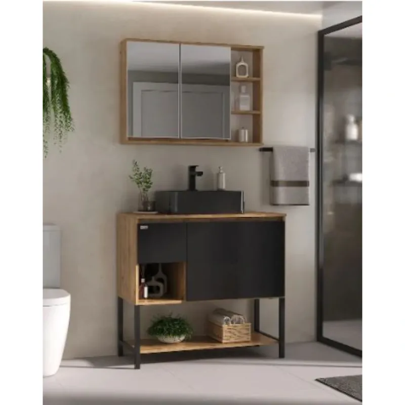 Conjunto Para Banheiro Fabribam Apollo 90 cm Preto/Antiqua