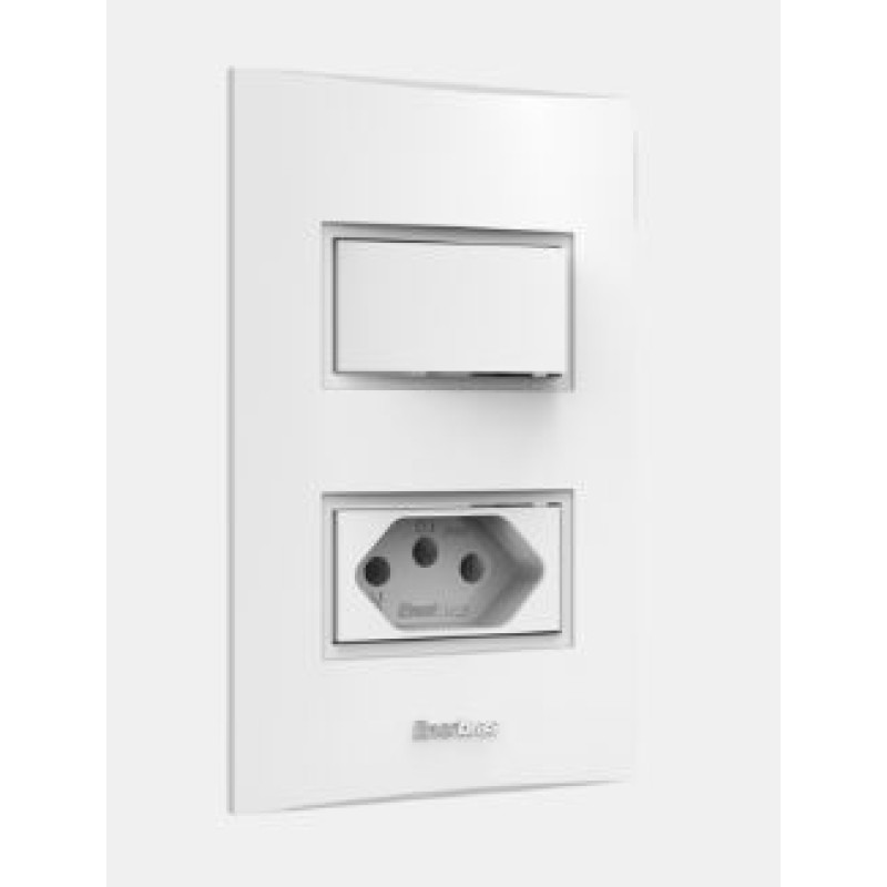 Conjunto Interruptor Simples + Tomada 10 A Enerbras Beleze Branco Ref 1409-ESN