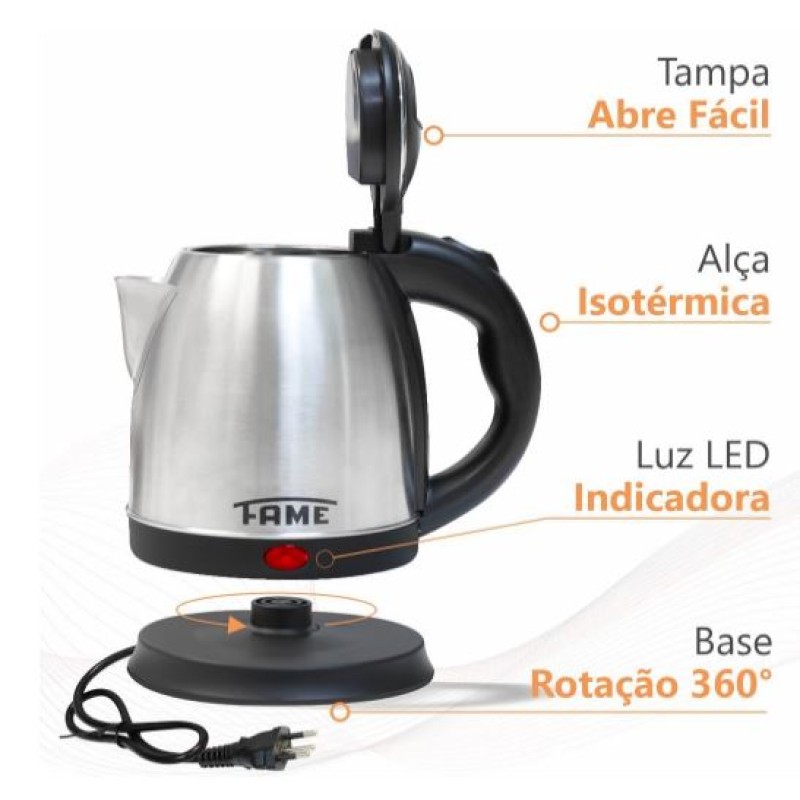 Chaleira Elétrica Fame 1000W 127V 1,2 Litros Inox 